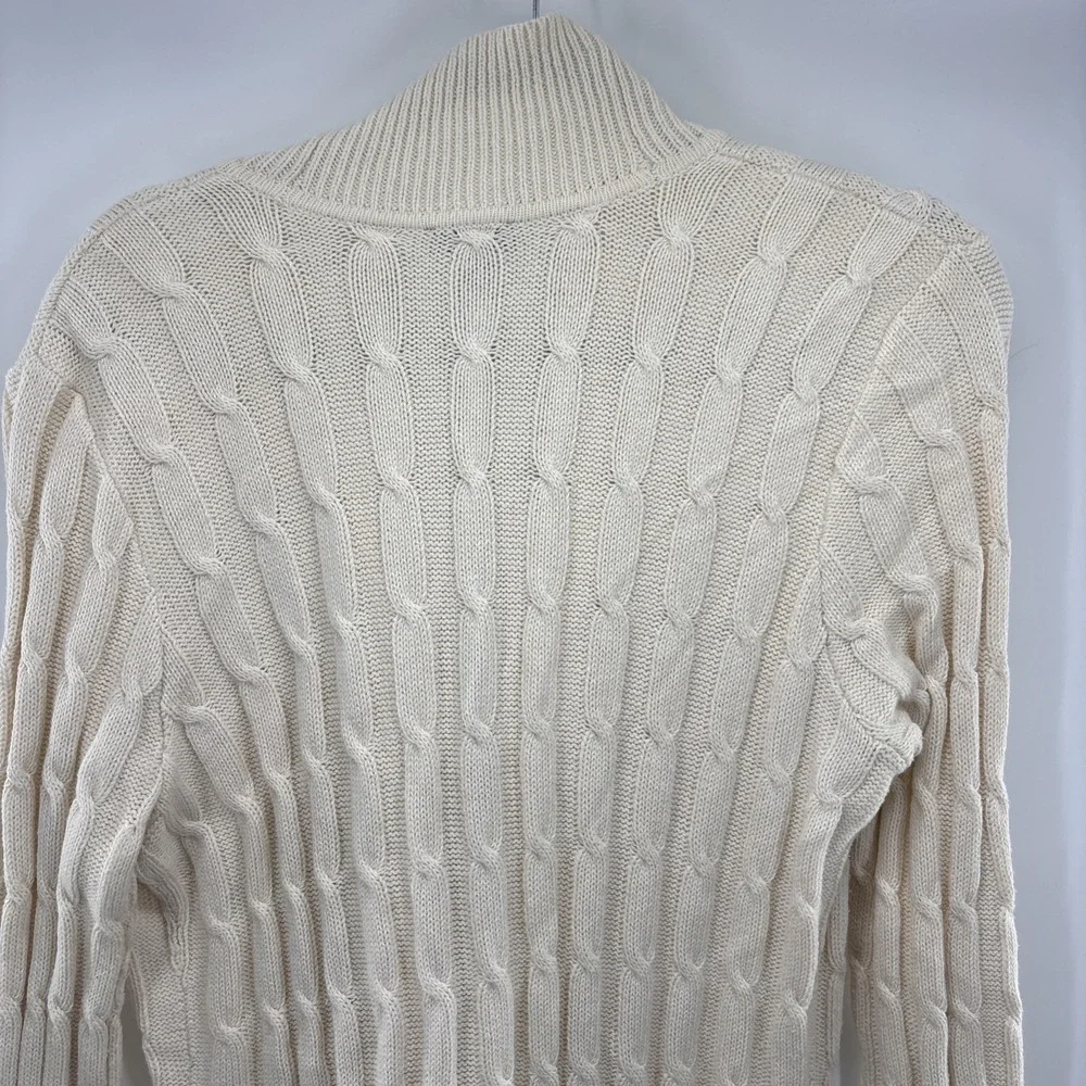 Talbots Women Cardigan Long Sweater Ivory Wooden Button Accent Wool Blend Medium